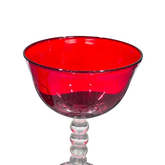 Stunning Art Deco Ruby Red Bubble Stem Champagne Tall Sherbet Glasses-Set of 4 - Picture 4 of 9